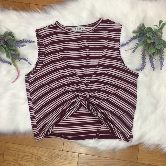Adara Red & White Striped Twist Front Crop Top L - Picture 7 of 7